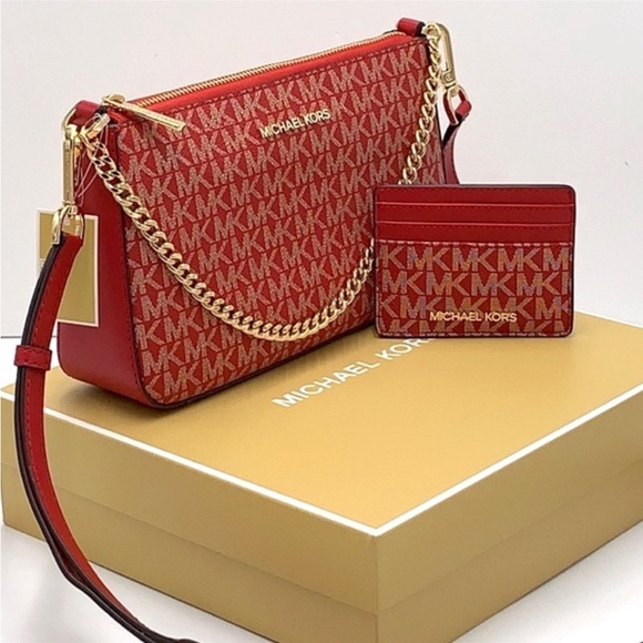 MICHAEL KORS GIFTABLE SHOULDER BAG & CARD HOLDER BOXED SET CHILI PALE GL… - Picture 4 of 16